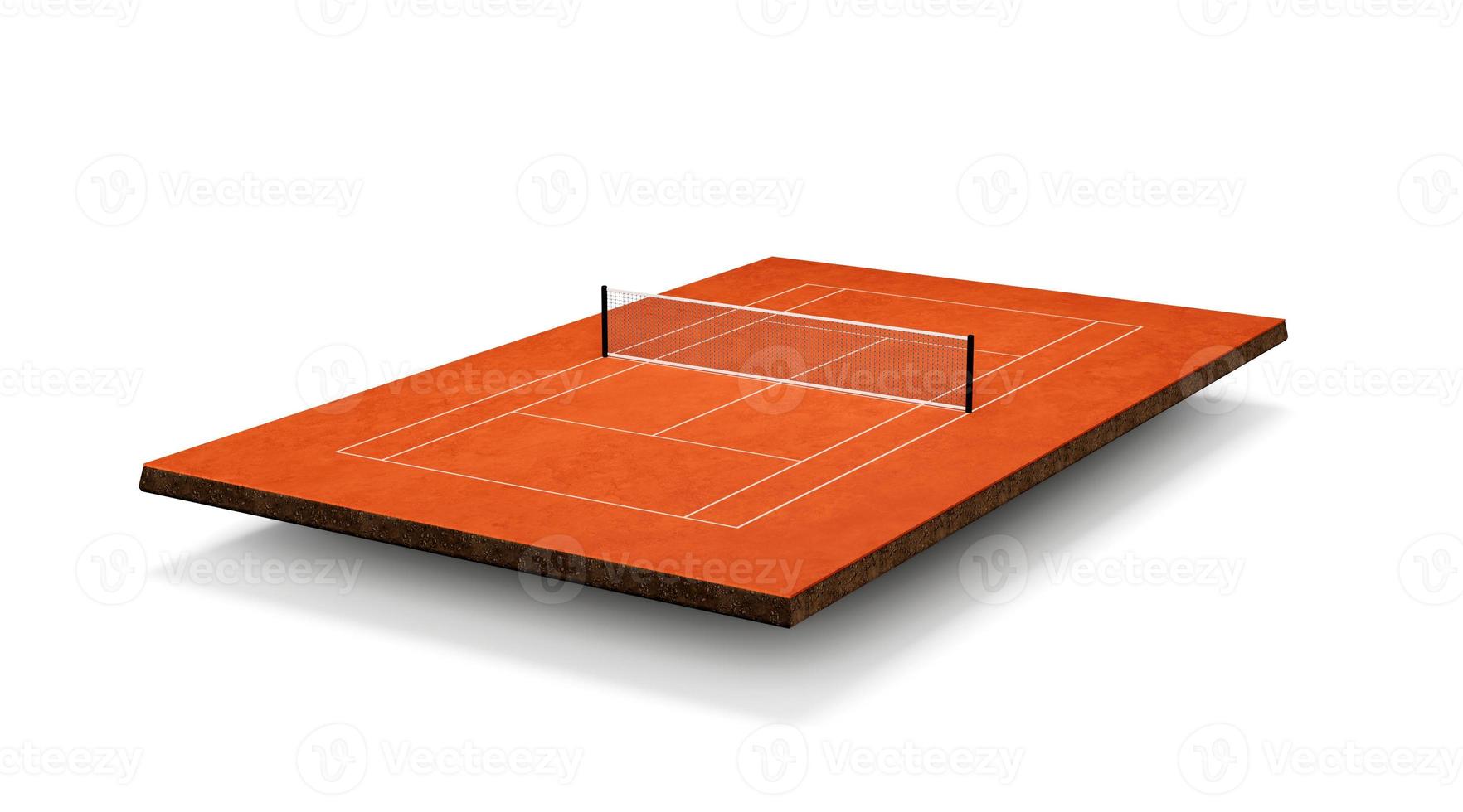 Tennis court Clay Top view field Court field with markings. Play on red clay court, Tennis net 3d illustration photo