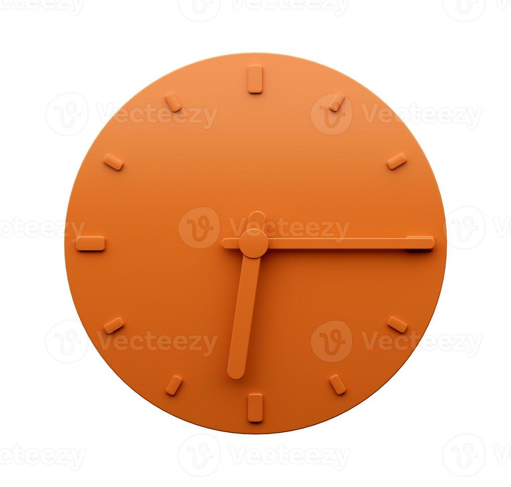 Minimal Orange clock 6 15 quarter past Six o'clock abstract Minimalist wall clock Six fifteen 3d Illustration photo