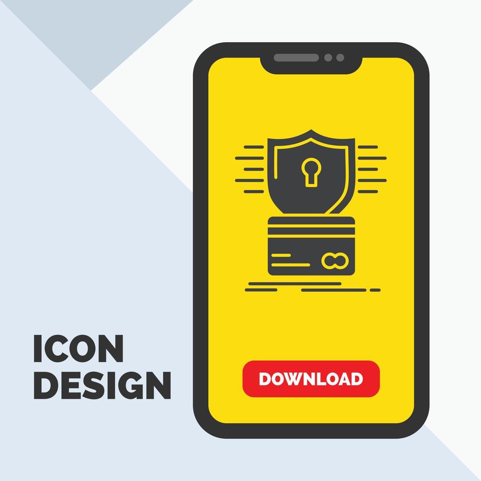 security. credit card. card. hacking. hack Glyph Icon in Mobile for Download Page. Yellow Background vector