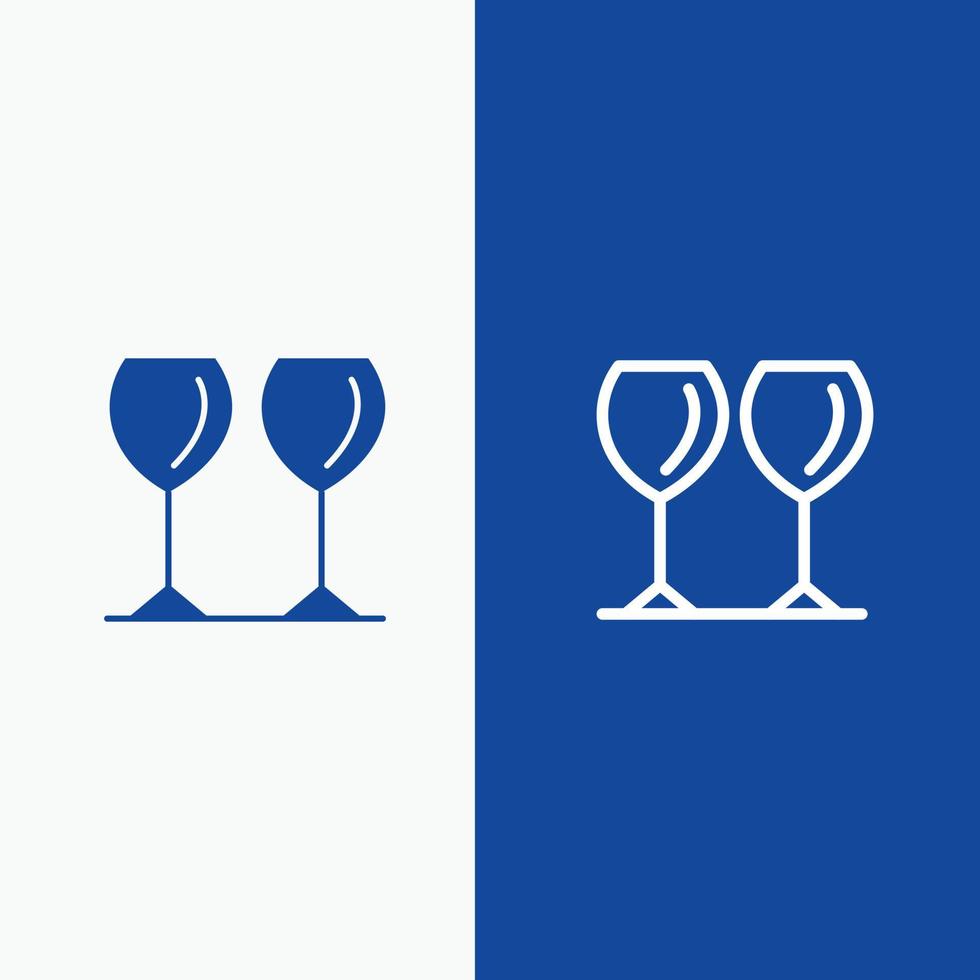 vasos de vidrio bebida línea de hotel y glifo icono sólido banner azul vector