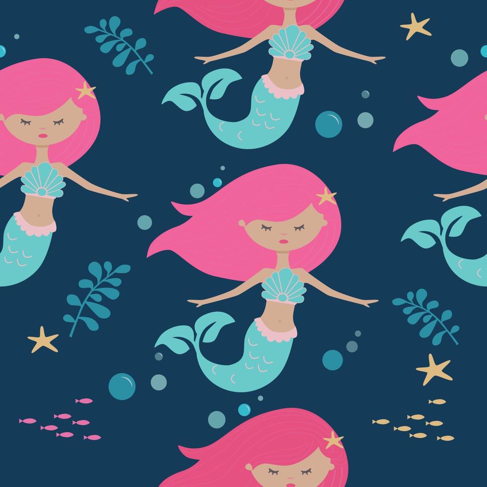 Seamless pattern with mermaid and starfish vector