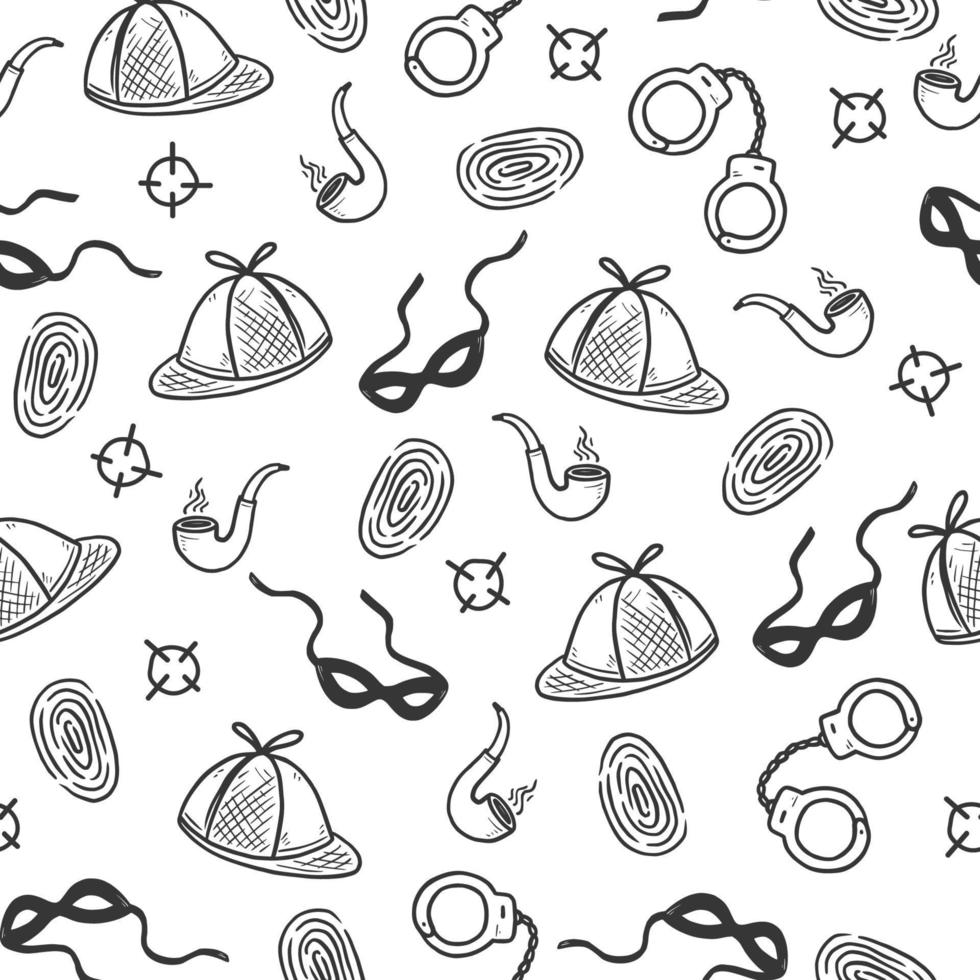 Detective seamless pattern. Hand drawn sketch vector