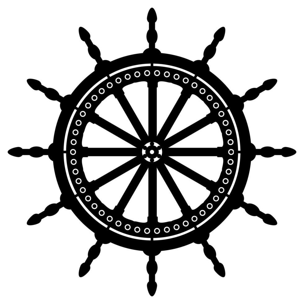 Rudder. Steering wheel in line art. Simple black wheel. Outline vector illustration isolated on white background.