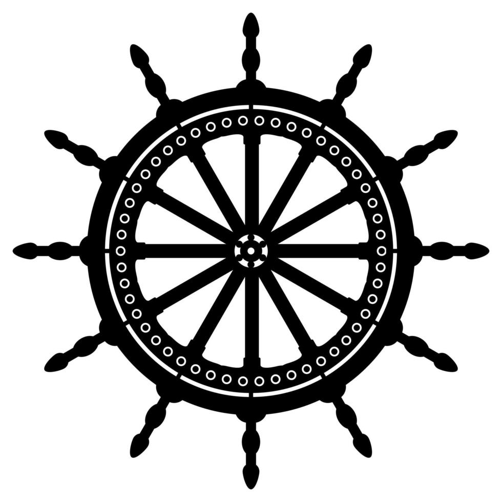 Rudder. Steering wheel in line art. Simple black wheel. Outline vector illustration isolated on white background.