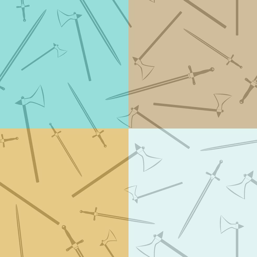 Battle axe and medieval sword. Seamless pattern. Weapon texture. Vikings ornament. Printable design. Wallpaper element. Random square pattern. vector