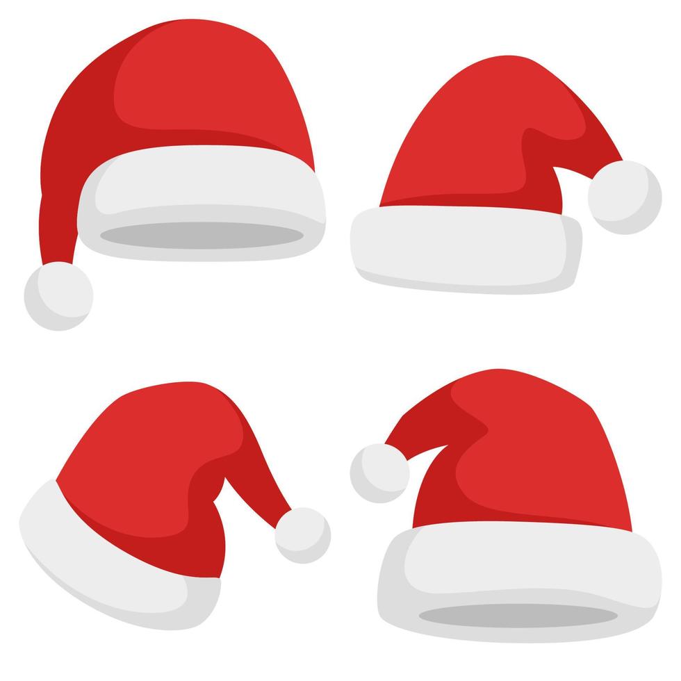 conjunto, de, santa claus, sombrero, aislado, blanco, plano de fondo vector