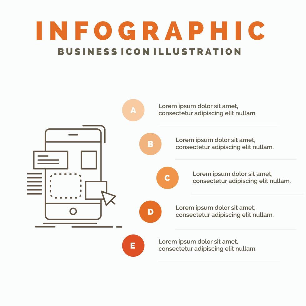 arrastrar. móvil. diseño. ui plantilla de infografía ux para sitio web y presentación. icono de línea gris con ilustración de vector de estilo infográfico naranja