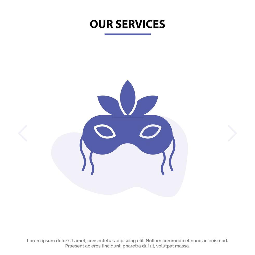 Our Services Mask Costume Venetian Madrigals Solid Glyph Icon Web card Template vector