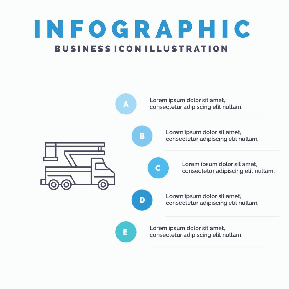 Crane Truck Lift Lifting Transport Line icon with 5 steps presentation infographics Background vector