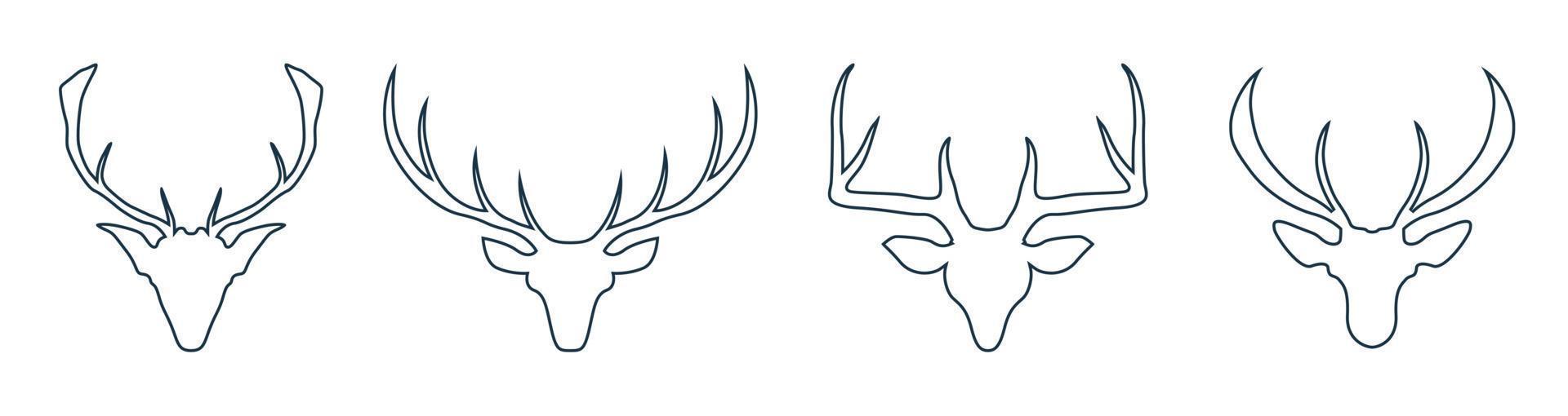 cabeza de ciervo con arte de línea vectorial de ilustración de cuerno grande vector