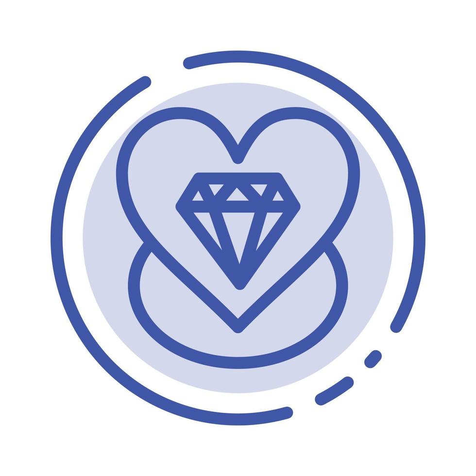 diamante amor corazón boda línea punteada azul icono de línea vector