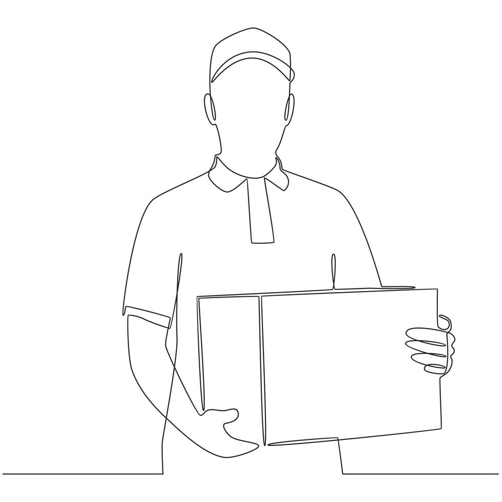 Courier package carrying cardboard continuous line drawing vector