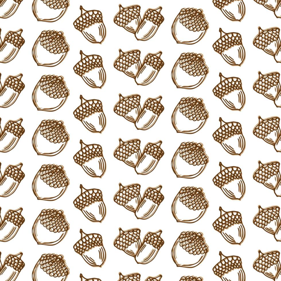 Dry oak leaves and acorns. Hand drawn seamless pattern. Autumn collection. Vector illustration.