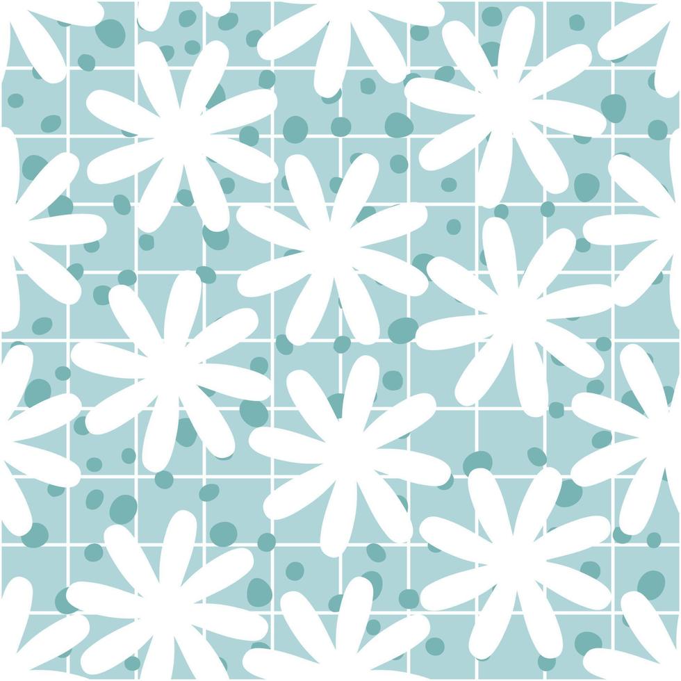 Vintage seamless pattern with snowflakes and drops on checkered background. vector