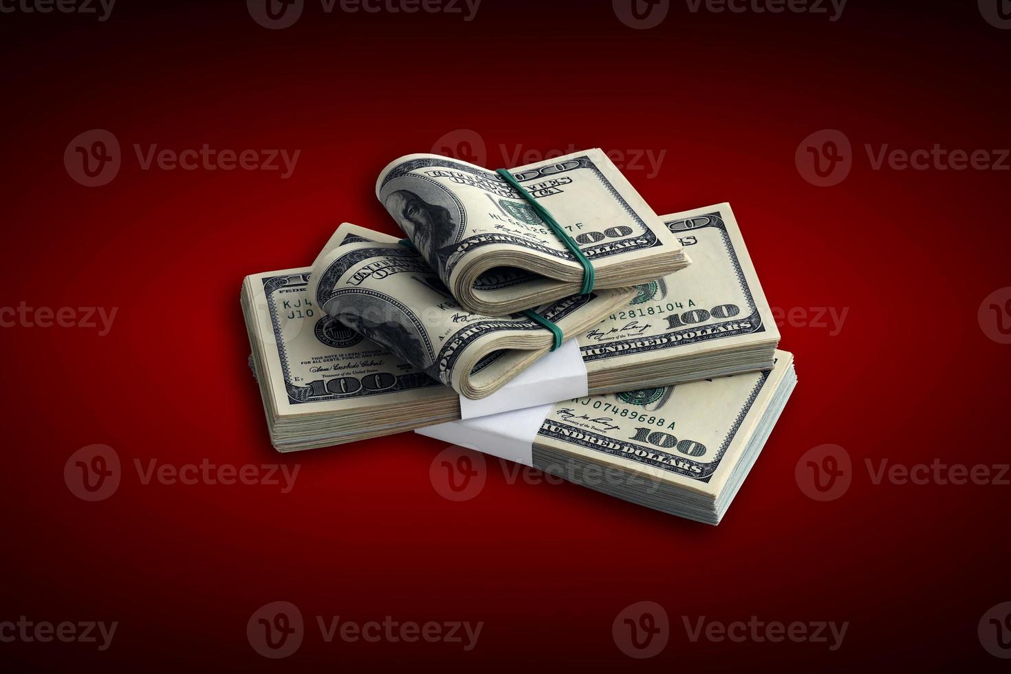 Bundle of US dollar bills isolated on white. Pack of american money with high resolution on perfect white background photo