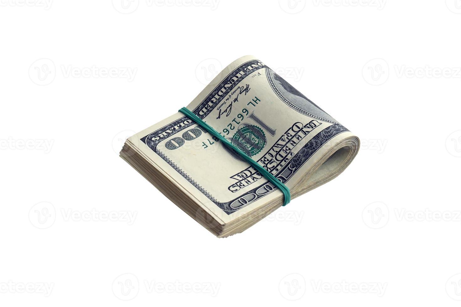 Bundle of US dollar bills isolated on white. Pack of american money with high resolution on perfect white background photo