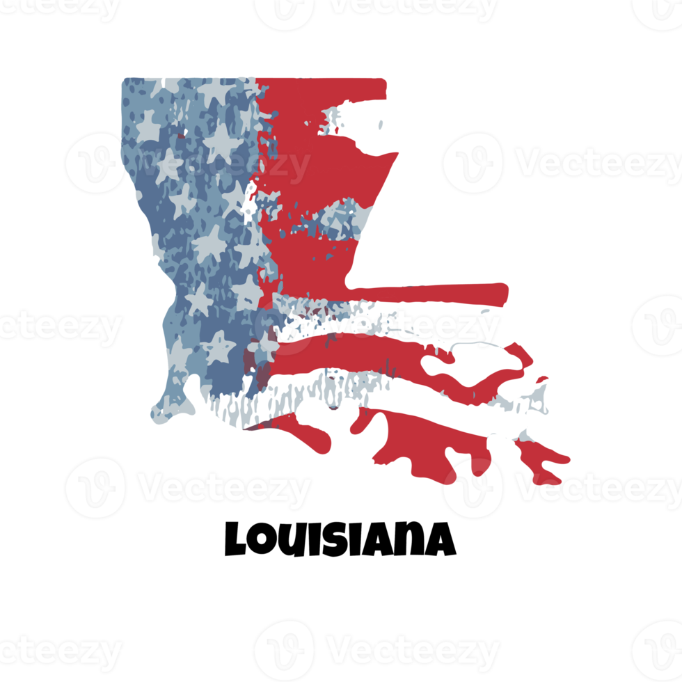 USA state Louisiana. State silhouette, watercolor american flag background. png