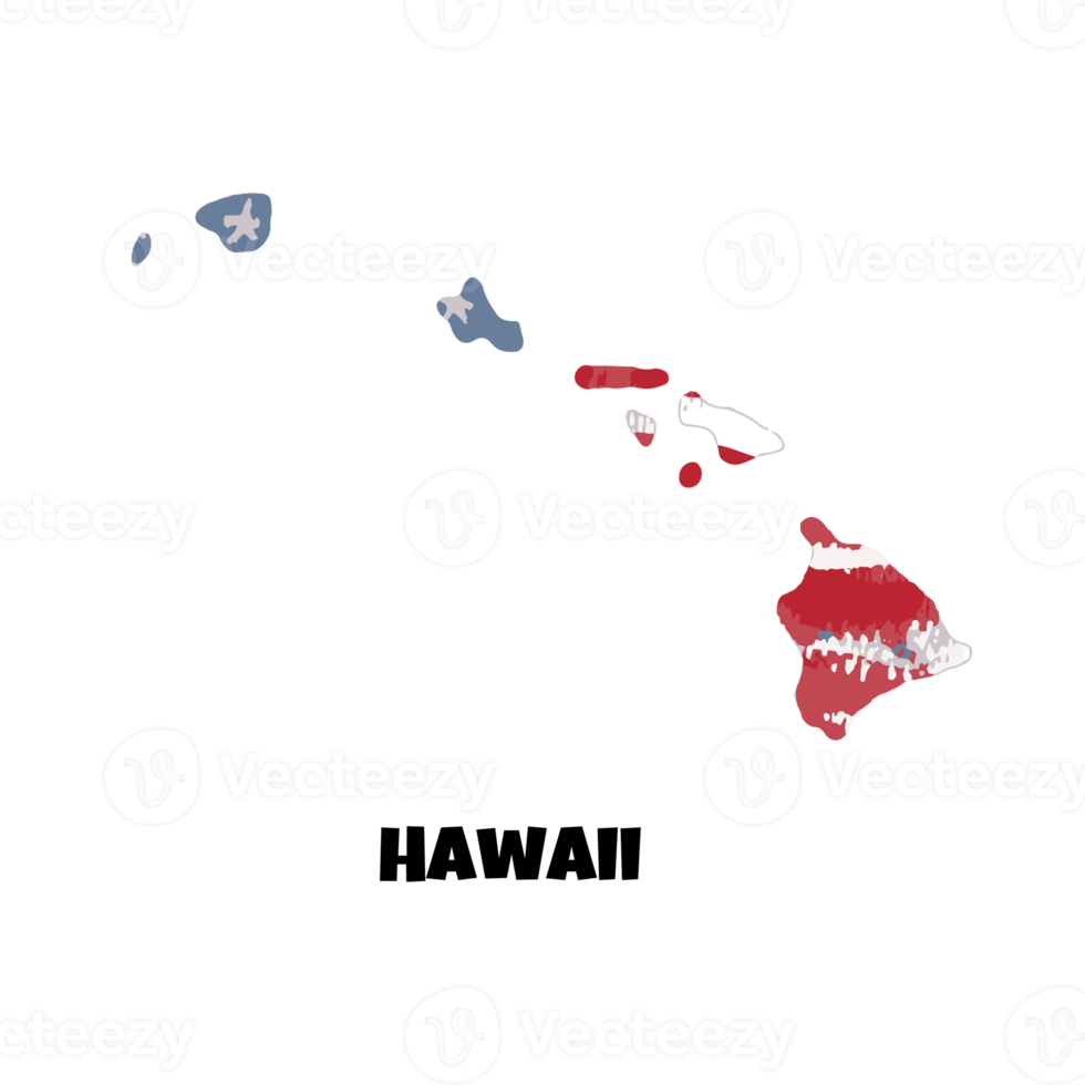 USA state Hawaii. State silhouette, watercolor american flag background. png