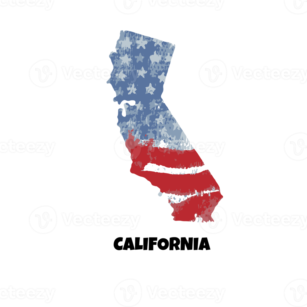 USA state California. State silhouette, watercolor american flag background. png