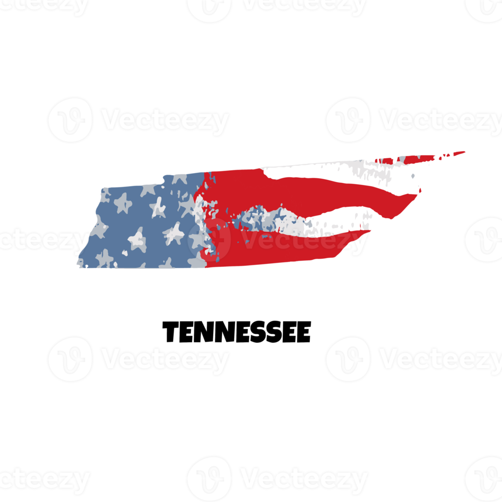 USA state Tennessee. State silhouette, watercolor american flag background. png