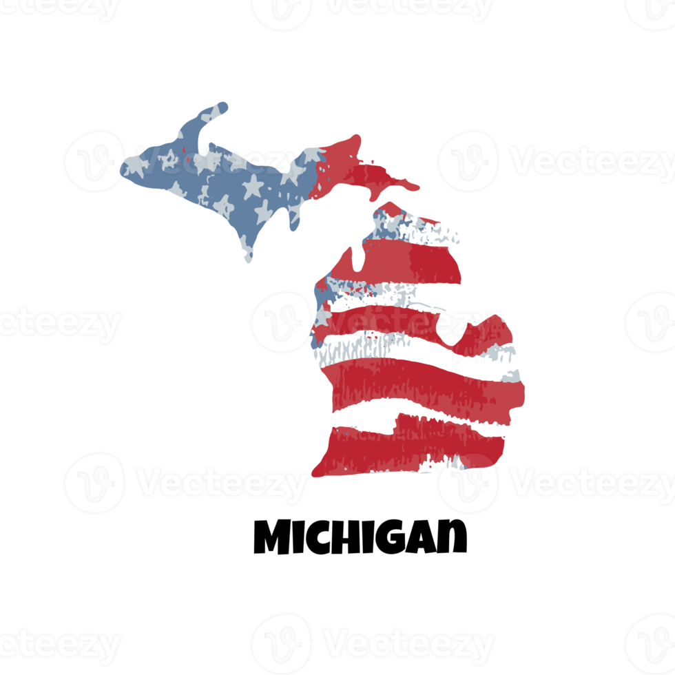 USA state Michigan. State silhouette, watercolor american flag background. png