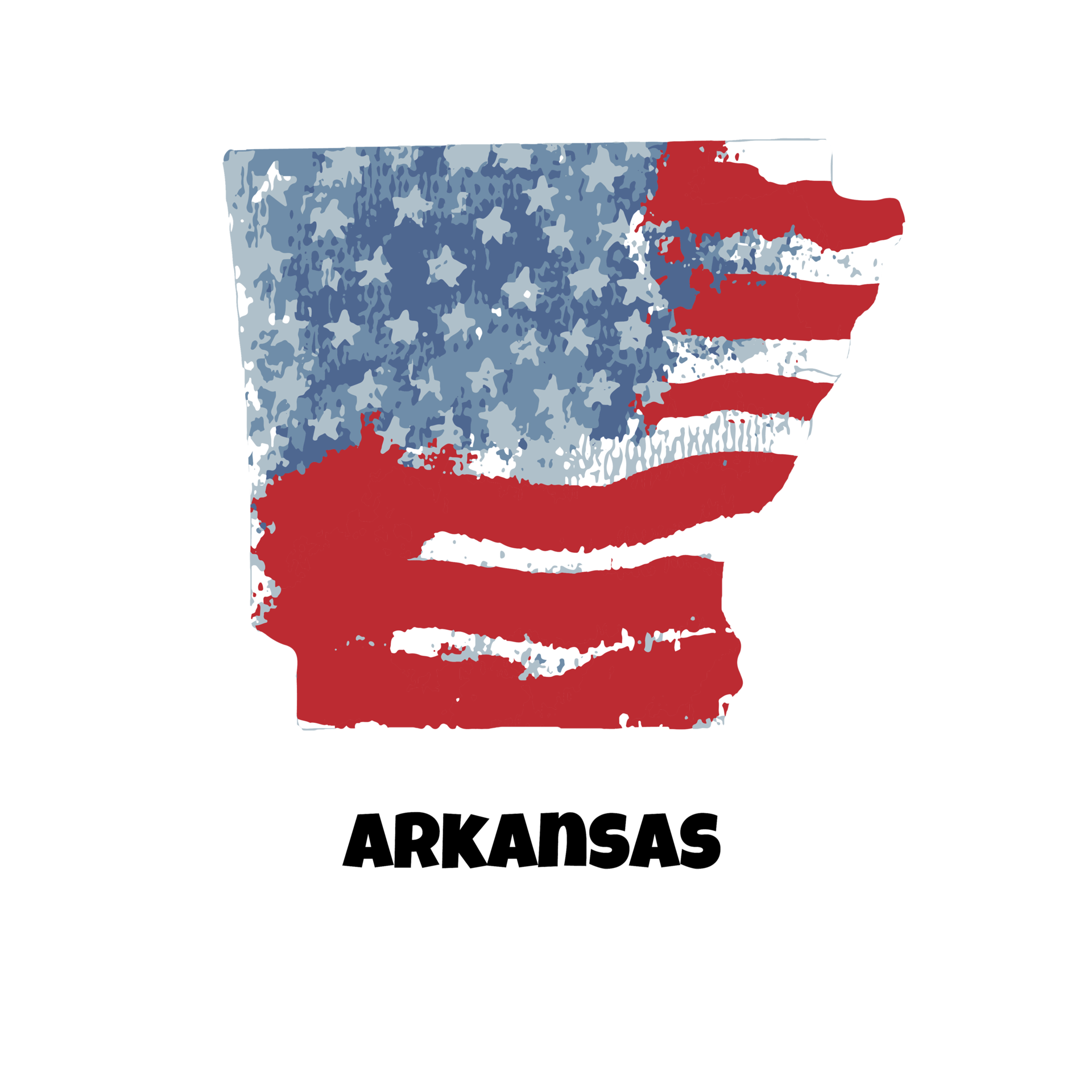 USA state Arkansas. State silhouette, watercolor american flag