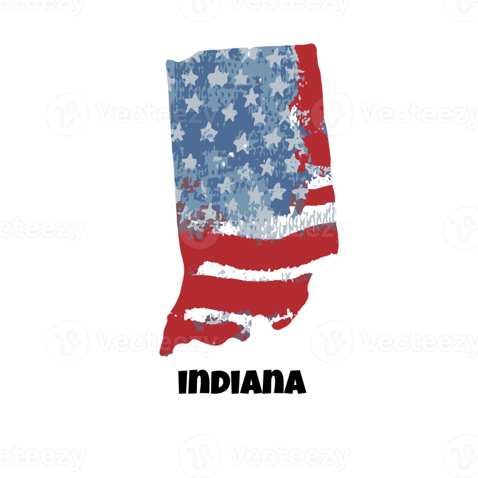 USA state Indiana. State silhouette, watercolor american flag background. png