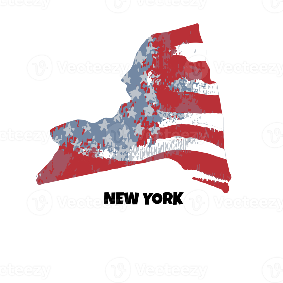 USA state New York. State silhouette, watercolor american flag background. png