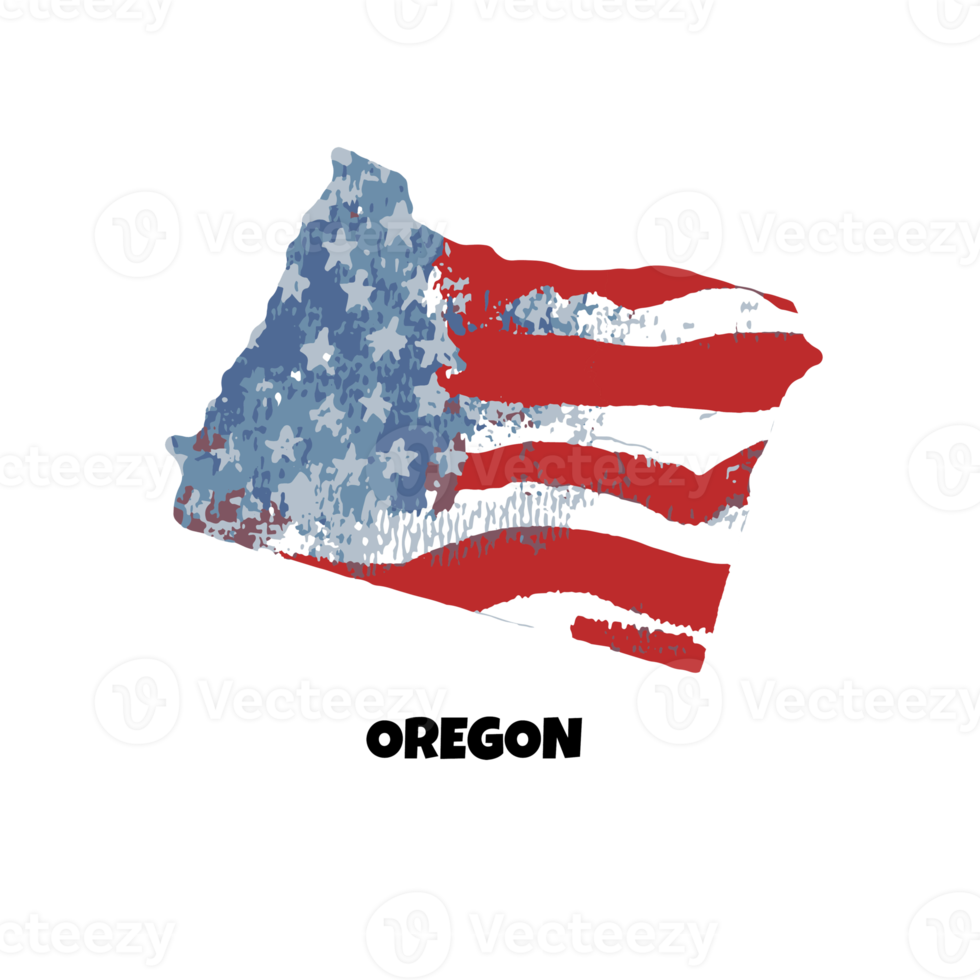 USA state Oregon. State silhouette, watercolor american flag background. png