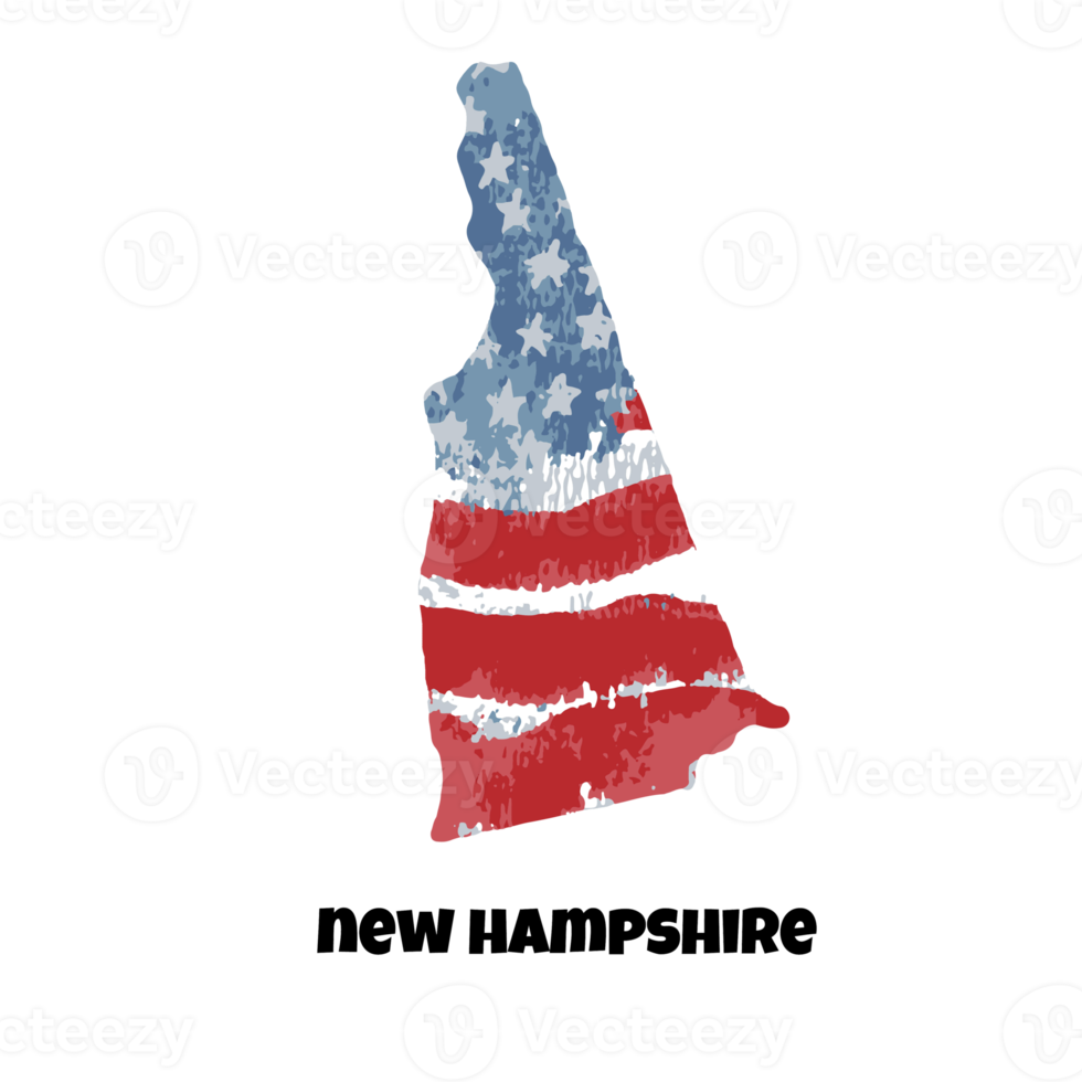 USA state New Hampshire. State silhouette, watercolor american flag background. png