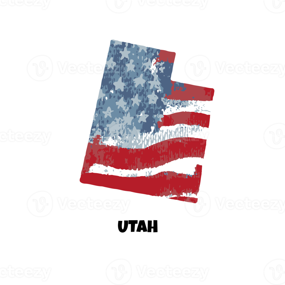 USA state Utah. State silhouette, watercolor american flag background. png