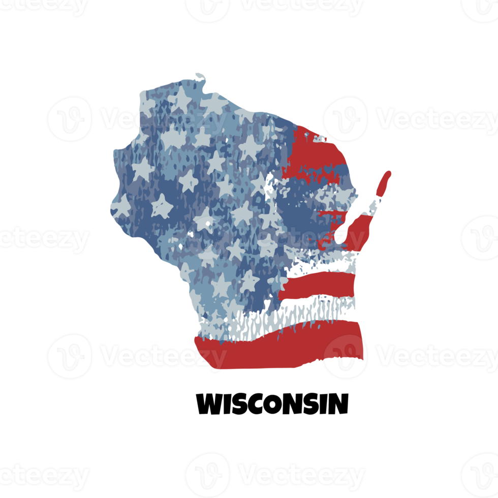 USA state Wisconsin. State silhouette, watercolor american flag background. png