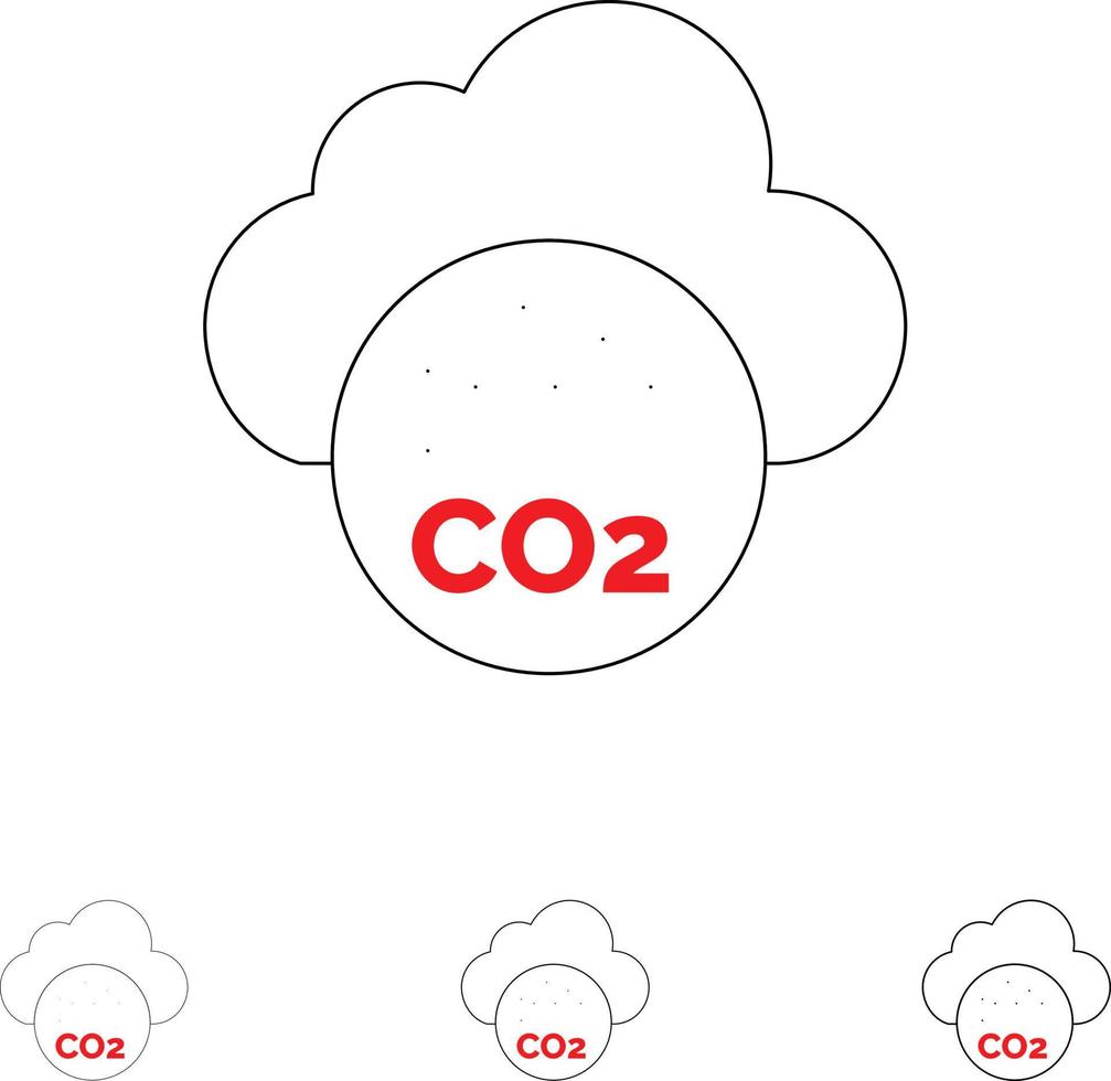 Air Carbone Dioxide Co2 Pollution Bold and thin black line icon set vector