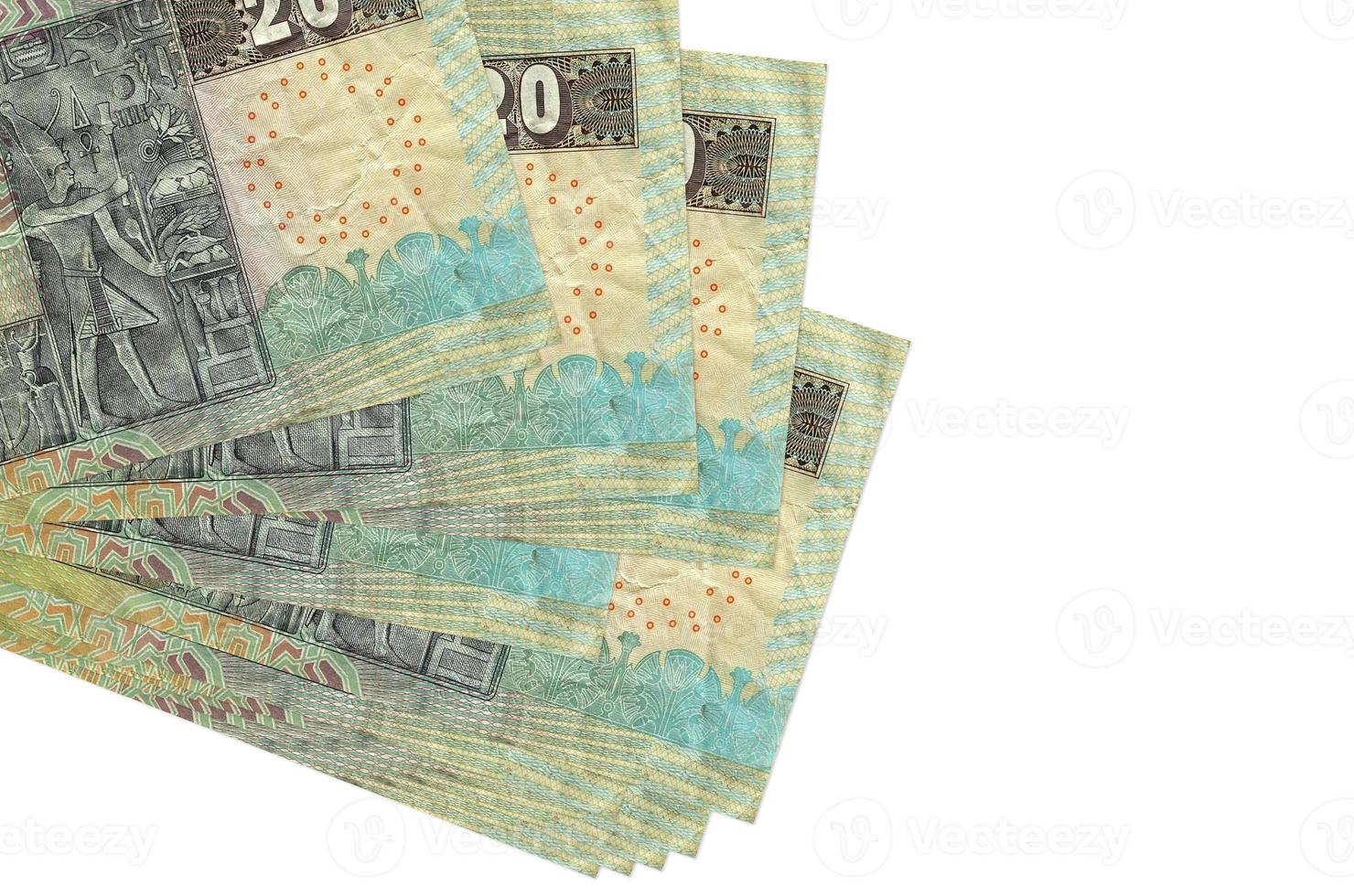 20 Egyptian pounds bills lies in small bunch or pack isolated on white. Mockup with copy space. Business and currency exchange photo