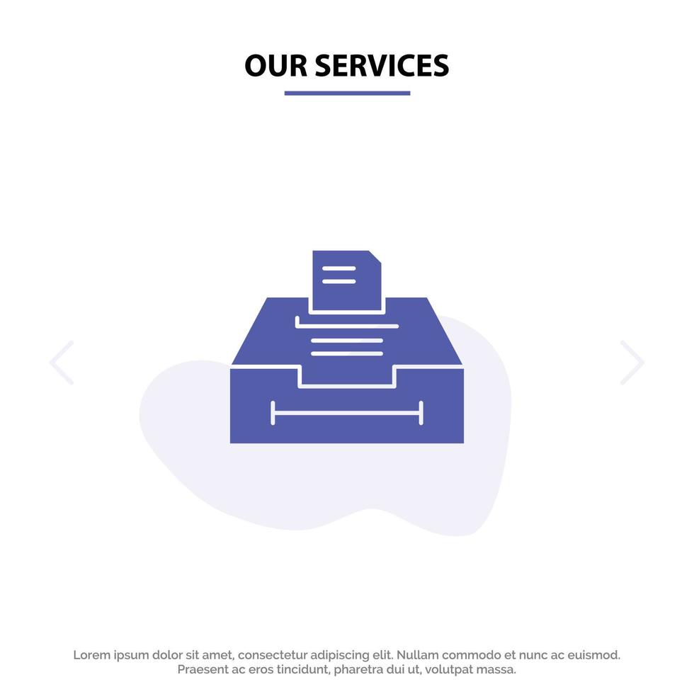 Our Services Data Archive Business Information Solid Glyph Icon Web card Template vector