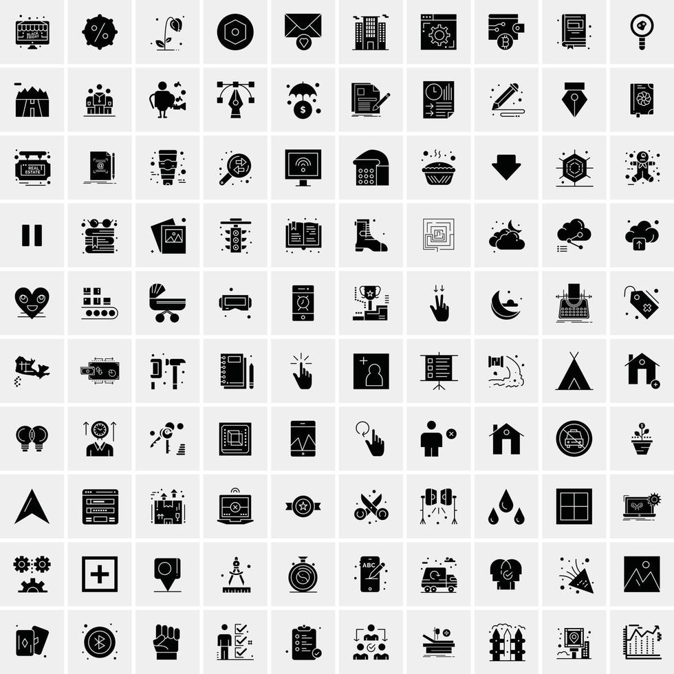 Set of 100 Business Solid Glyph icons vector