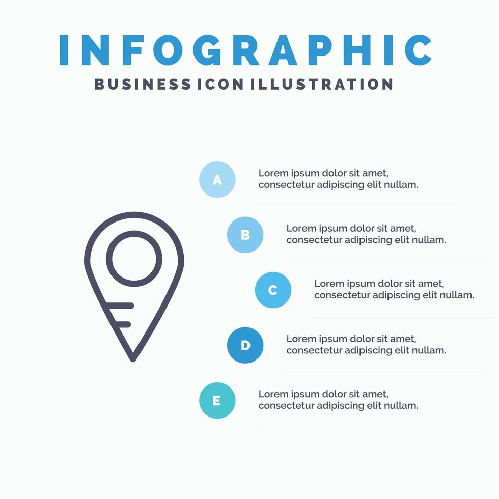 icono de línea de escuela de ubicación de mapa con fondo de infografía de presentación de 5 pasos vector