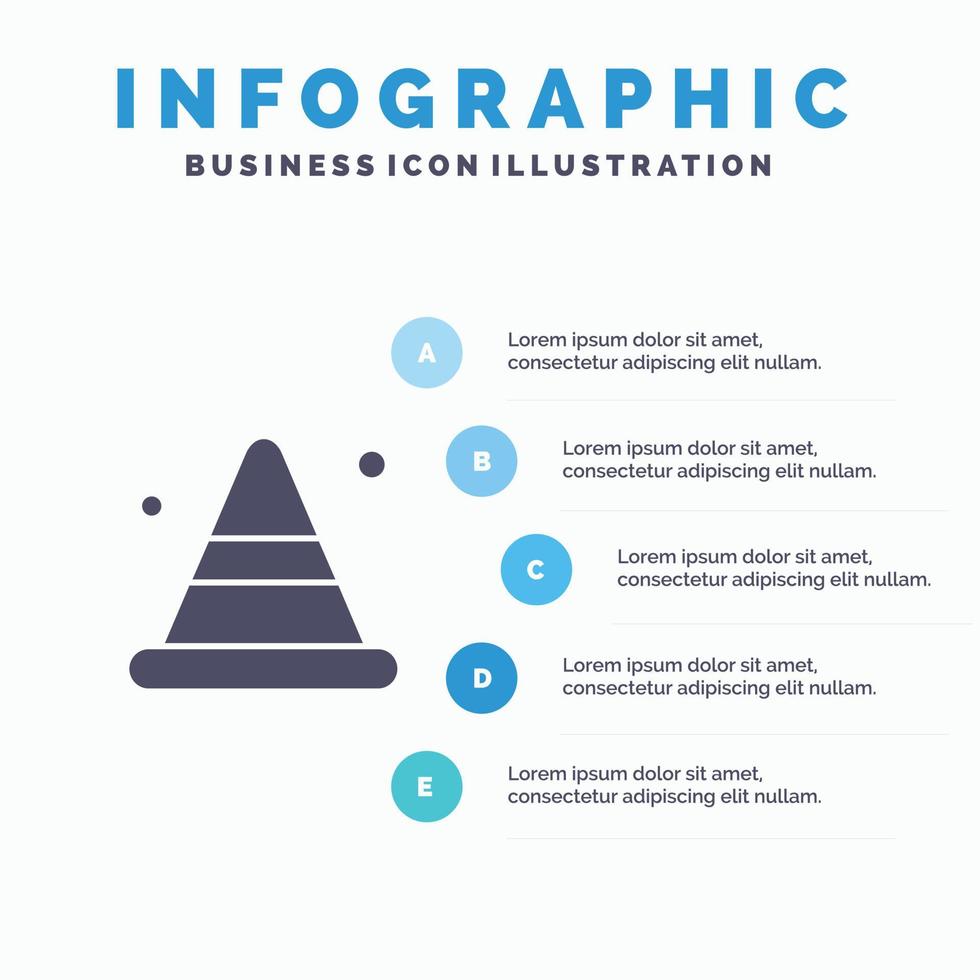 alerta cono construcción camino sólido icono infografía 5 pasos presentación antecedentes vector