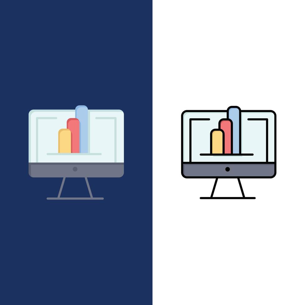 Computer Monitor Shirt Graph  Icons Flat and Line Filled Icon Set Vector Blue Background