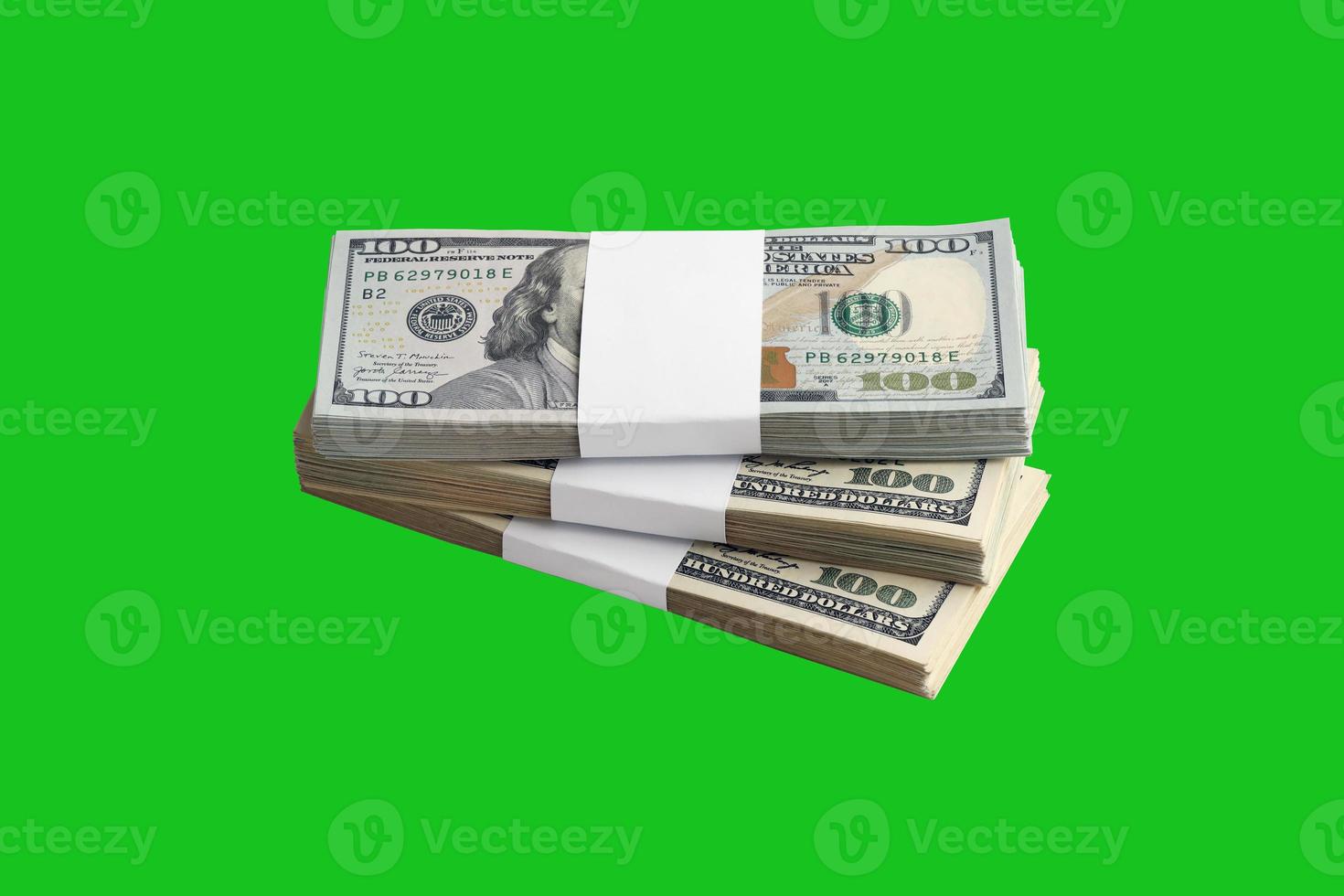 Bundle of US dollar bills isolated on chroma keyer green. Pack of american money with high resolution on perfect green mask photo