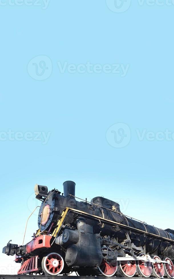 Antique black retro-train on track. photo