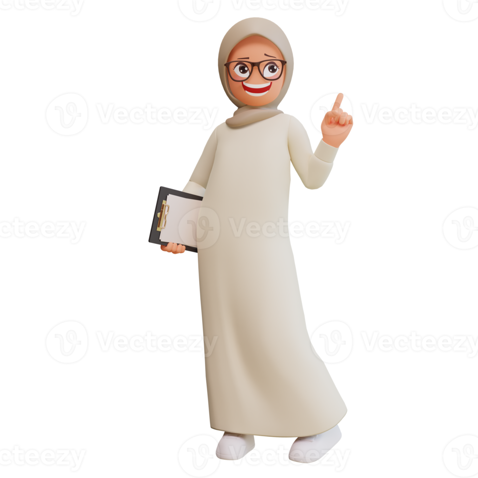 Young muslim woman smiling posing happy 3d cartoon illustration png