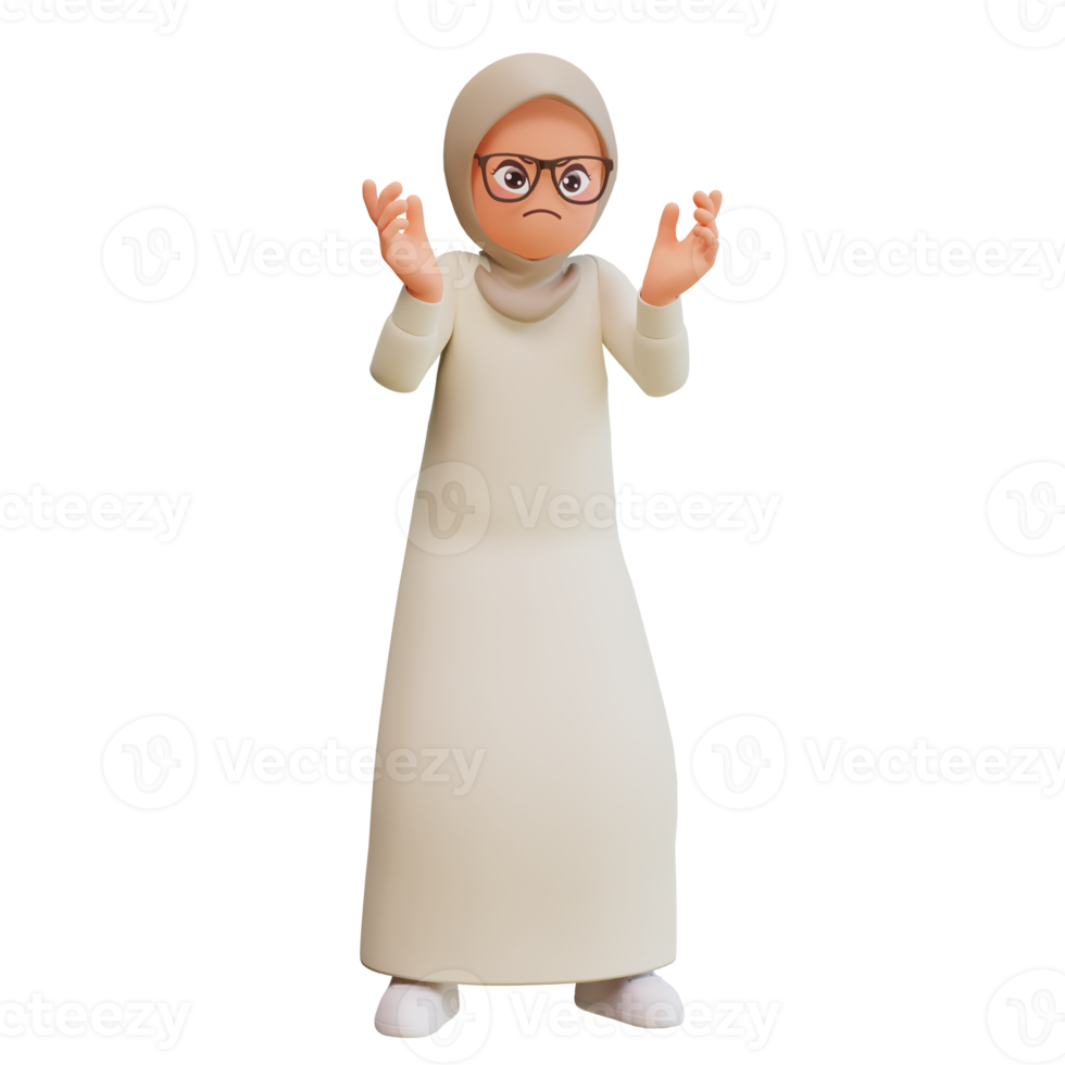 Young muslim woman expressing negative emotions displeased 3d cartoon illustration png