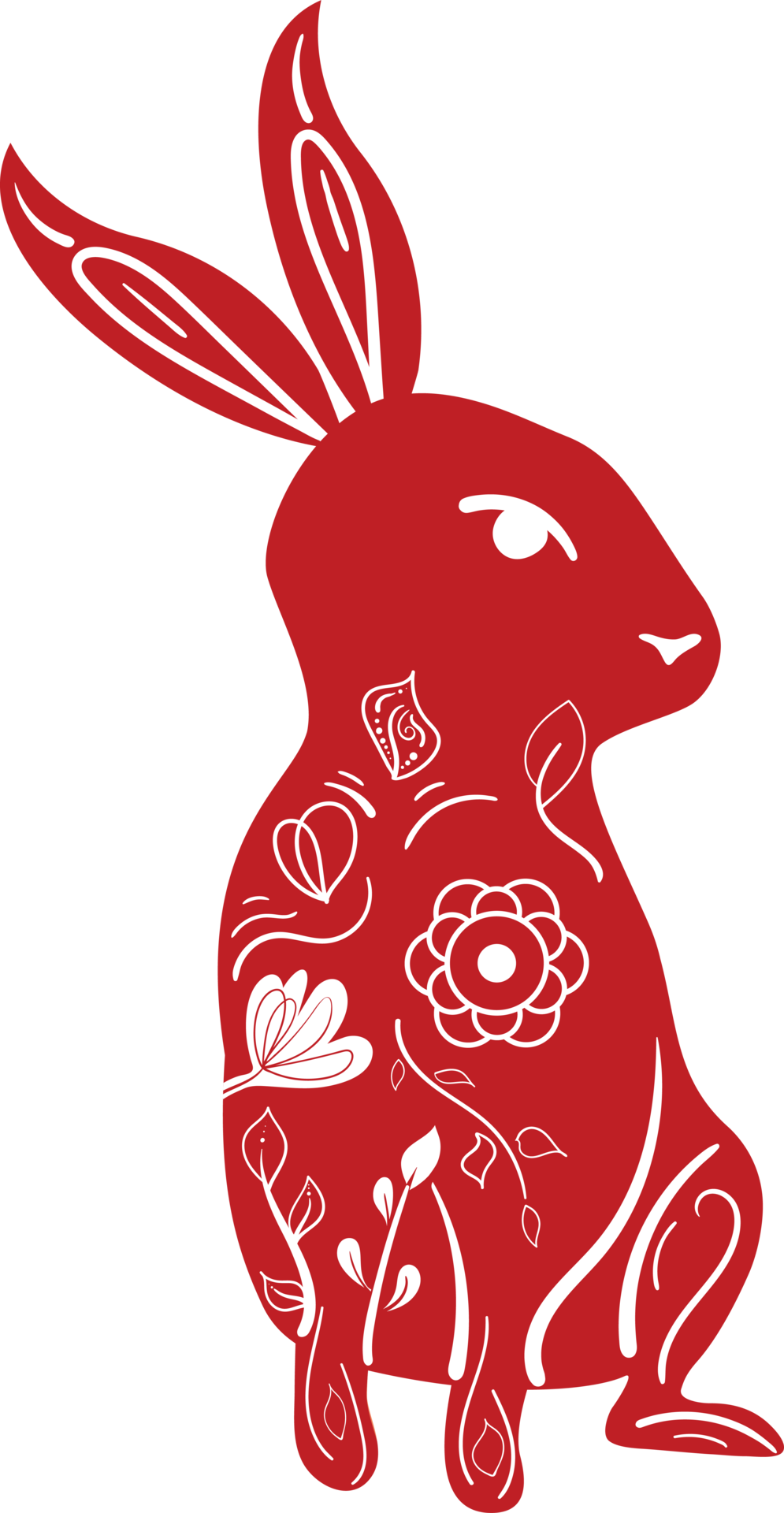 Chinese New Year Zodiac Red Rabbit with White Floral Ornament
