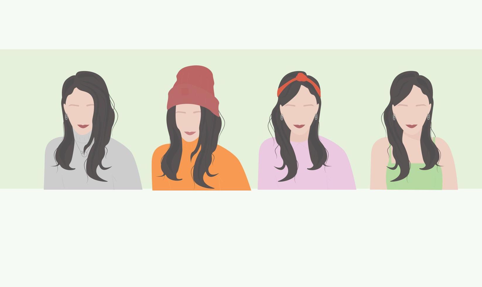 Female avatars in a circle. Different faces vector