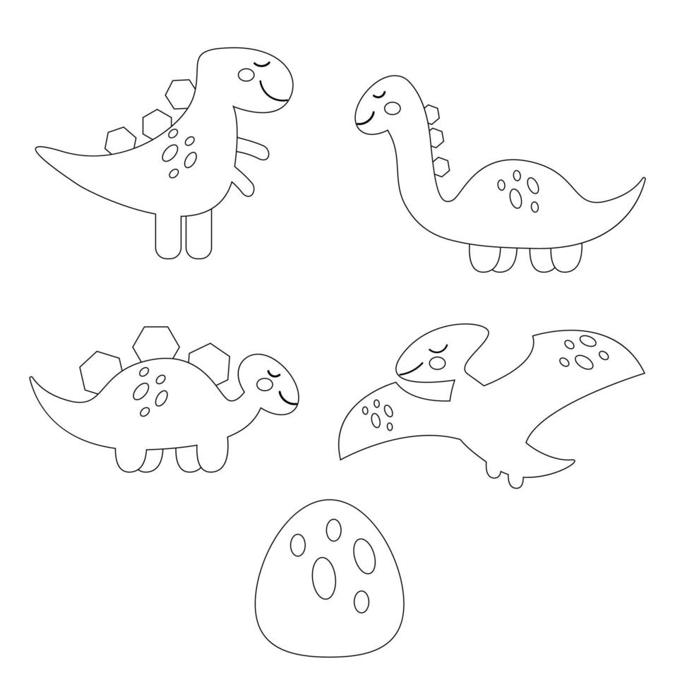 Set of cartoon dragon character outline. Vector illustration