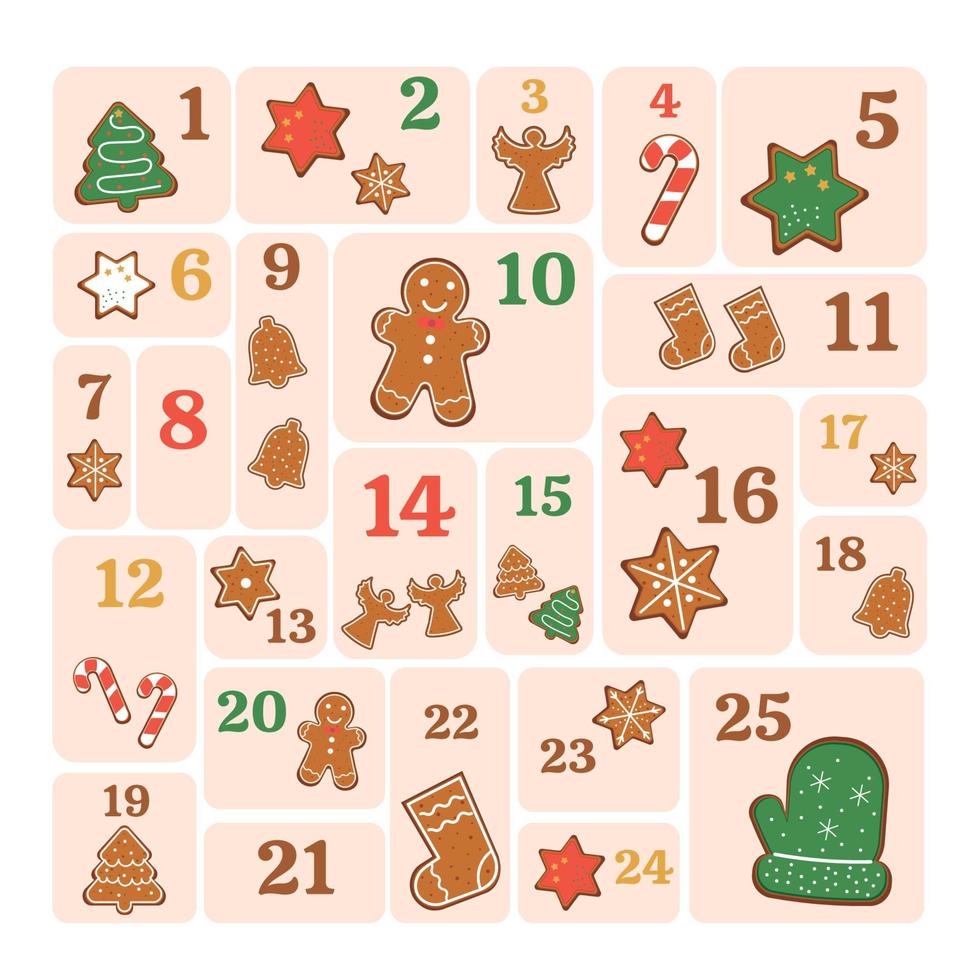 Advent calendar with gingerbread. Vector illustration