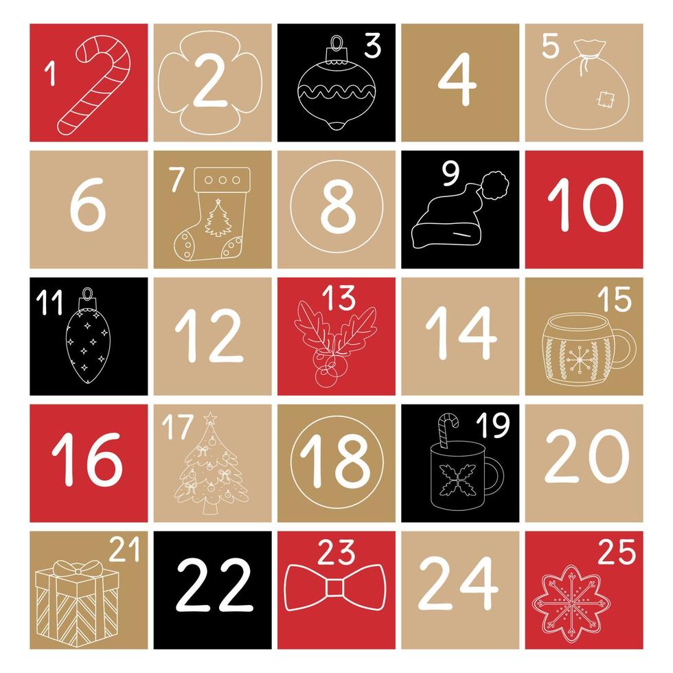 Christmas advent calendar minimalism. Vector illustration