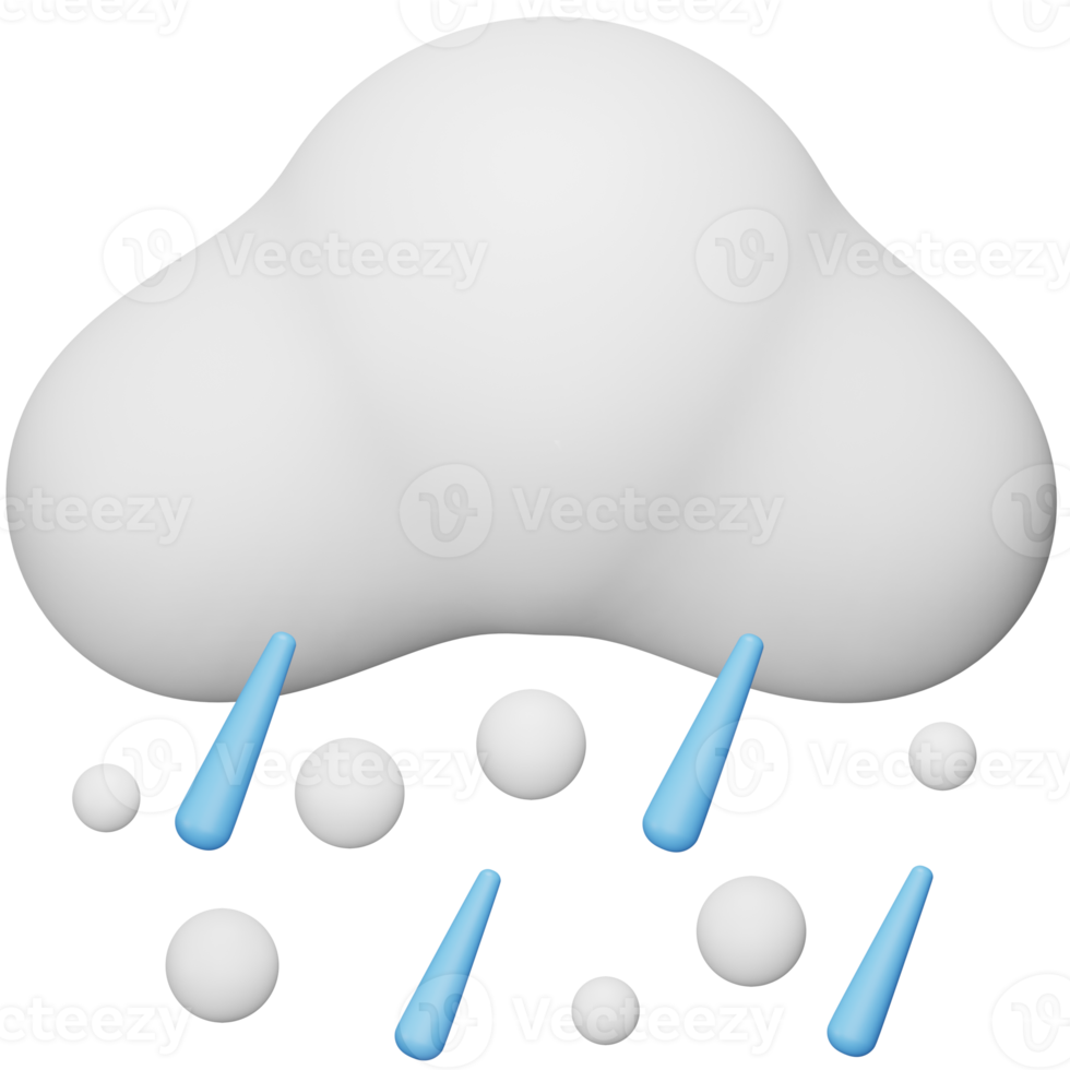 Rain and hail 3d rendering isometric icon. png