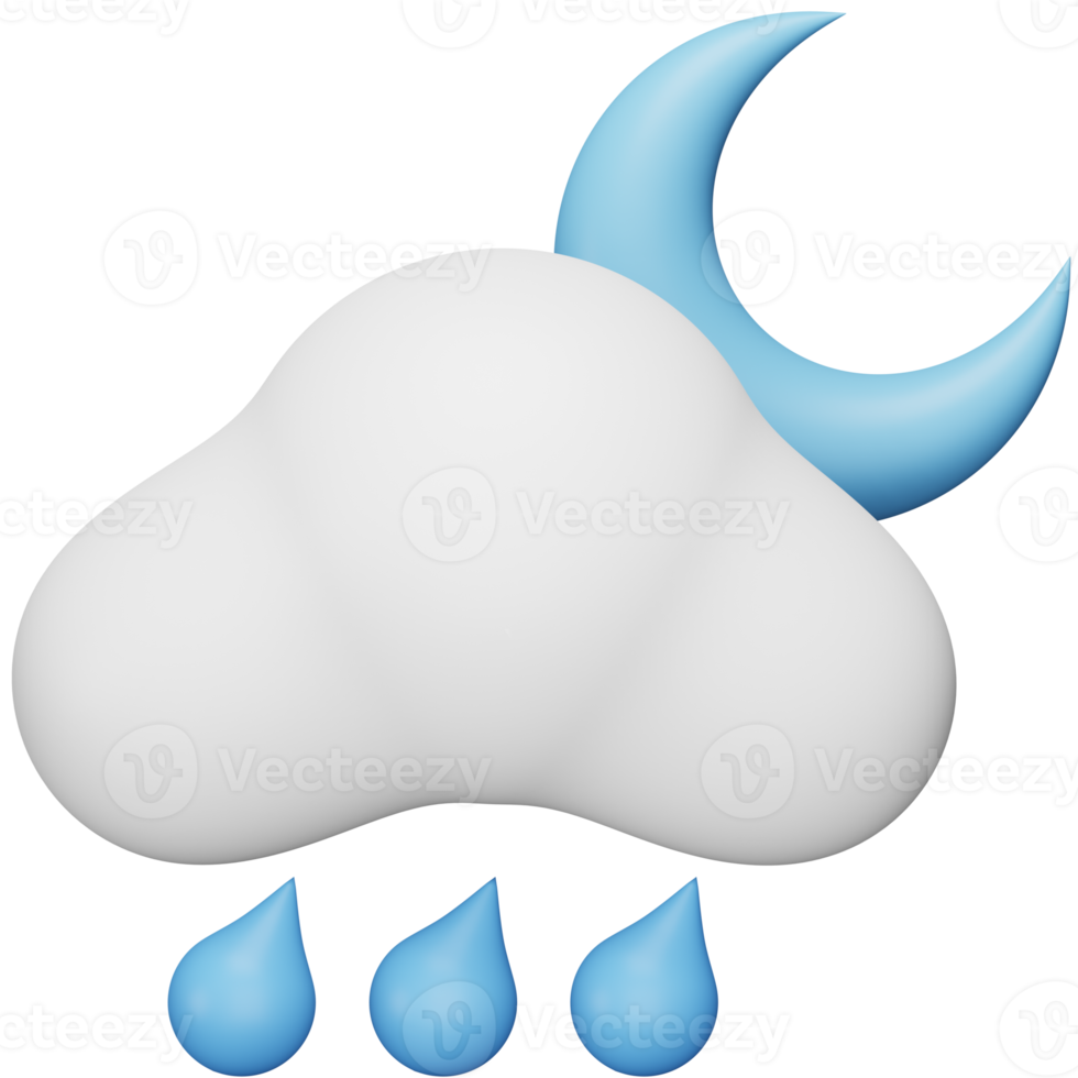 Night showers 3d rendering isometric icon. png